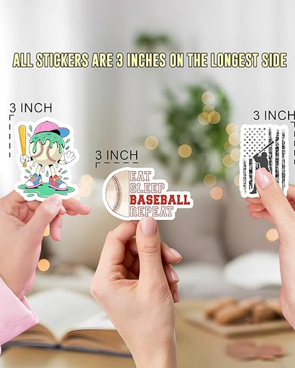 12PCS Baseball Stickers for Boys Kids, Baseball Stickers for Water Bottles Helmet, Baseball Vinyl Stickers Waterproof, Baseball Helmet Decal