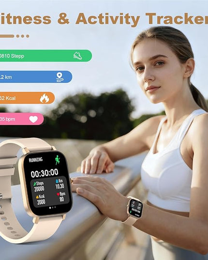Smart Watch for Men Women Compatible with iPhone Samsung Android Phone 1.69 inch Full Touch Screen IP68 Waterproof Bluetooh Fitness Tracker Heart Rate/Sleep Monitor (Gold)