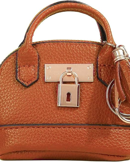 Plinvo Cute Genuine Leather Keychain Coin Purse for Women with Tassels Mini Change Pouch Brown (Brown)