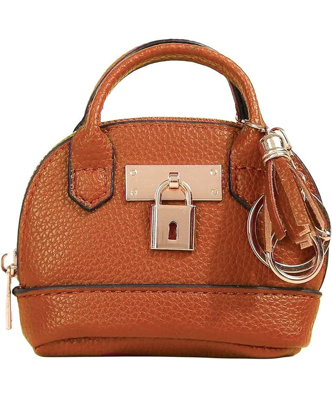 Plinvo Cute Genuine Leather Keychain Coin Purse for Women with Tassels Mini Change Pouch Brown (Brown)