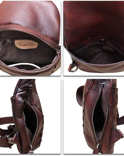 LRTO Genuine Leather Silng Bag for Women and Men Vintage Real Leather Sling Backpack Shoulder Crossbody Bag Chest Purse