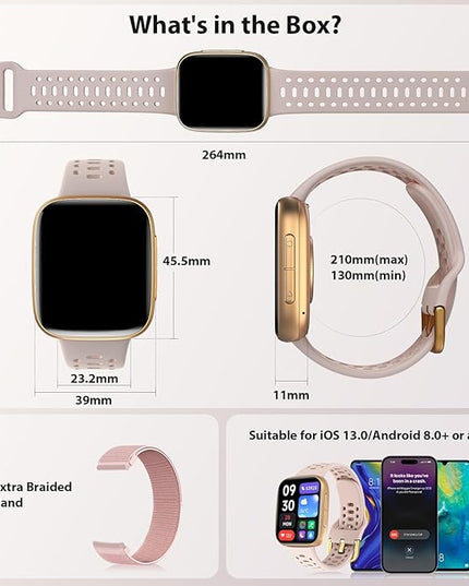 Smart Watches for Women Android iPhone (2 Bands), [1.85" AMOLED Screen] Smartwatch Fitness Tracker 3ATM Waterproof with Bluetooth Calls, AI Control, Heart Rate/SpO2/Sleep Monitor, 7 Days Battery