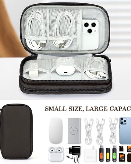 FYY Electronic Organizer, Travel Cable Organizer Bag Pouch Electronic Accessories Carry Case Portable Waterproof Double Layers Storage Bag for Cable, Charger, Phone, Earphone, Medium Size, Coffee