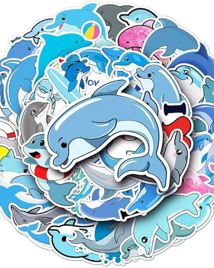 Cute Dolphin Stickers for Kids Girls Boys Teens|50 Pcs|Cartoon Waterproof Vinyl Stickers for Water Bottle Phone Laptop Cup Tablet Luggage Flasks Helmet, Lovely Animals Decals Pack(Dolphin -50Pcs)