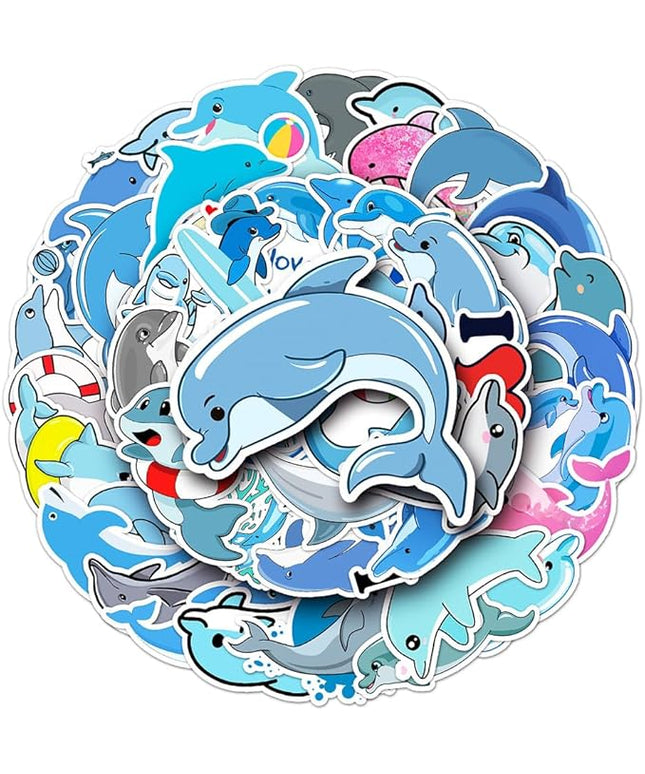 Cute Dolphin Stickers for Kids Girls Boys Teens|50 Pcs|Cartoon Waterproof Vinyl Stickers for Water Bottle Phone Laptop Cup Tablet Luggage Flasks Helmet, Lovely Animals Decals Pack(Dolphin -50Pcs)