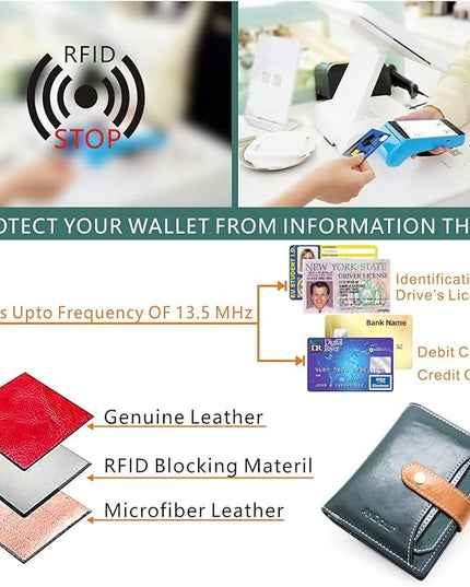 ANDOILT Wallets for Women Genuine Leather Small Bifold Wallet RFID Blocking Card Case Purse with ID Window Coin Pocket | Small, RFID Blocking, Card Case, Purse, with ID Window, Coin Pocket