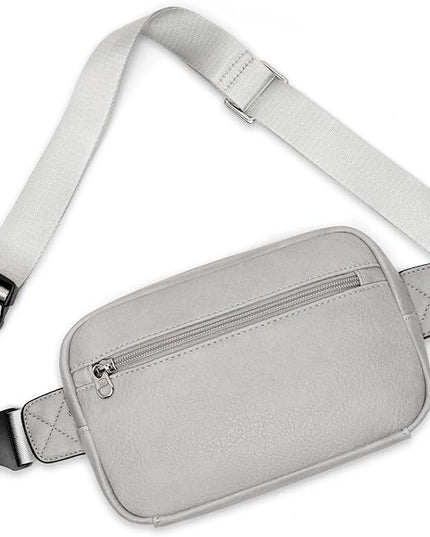 GOINSOUND Vegan Leather Men's Women's Outdoor Sports Waist Bag Fanny Packs with Adjustable Strap for Travel, Hiking, Climbing, Jogging, Hiking - Light Grey