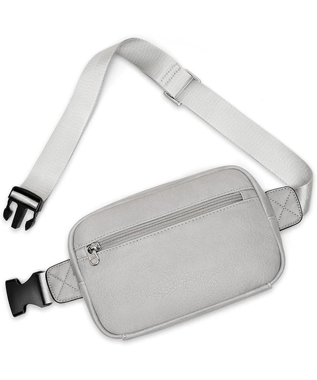 GOINSOUND Vegan Leather Men's Women's Outdoor Sports Waist Bag Fanny Packs with Adjustable Strap for Travel, Hiking, Climbing, Jogging, Hiking - Light Grey
