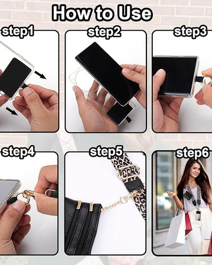 XANGNIER Clip and Go Strap for Phone with Wallet Crossbody,Phone Strap with Zippered Wallet, Adjustable Anti Theft Cellphone Lanyard for Women, Cellphone Chain Accessories,Leopard