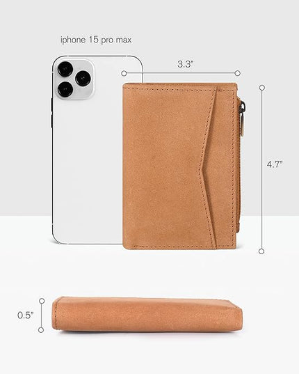 Oak Leathers Leather Wallet For Women - Small RFID Coin Purse Credit Card & ID Holder for Ladies, Gift for Women's, Bifold Wallets (Crazy Horse Cognac)
