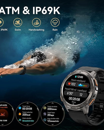 AMAZTIM Smart Watches for Men,60 Days Extra-Long Battery, Rugged Military Bluetooth Call(Answer/Dial Calls),1.43" Ultra HD AMOLED Display,Full Metal Body SmartWatch Compatible iPhone and Android