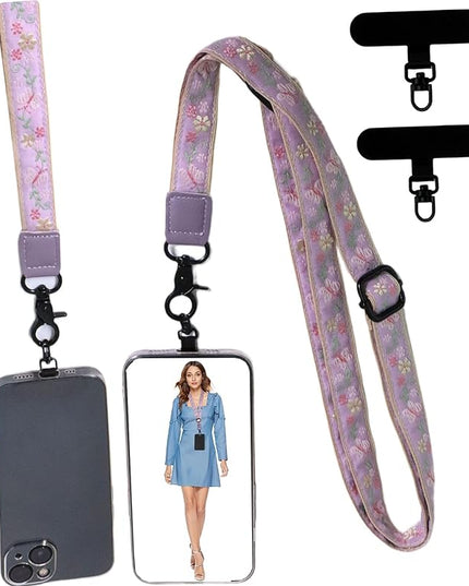 Adjustable Lanyard for Phone, Camera, Name Tags, ID card, Keychain and Wristlet Straps with 2 phone pads(Black)