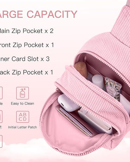 Viverte Small Corduroy Sling Bag Initial Crossbody Bag Fanny Pack for Girls Personalized Birthday Gifts for Teen Girls Gifts