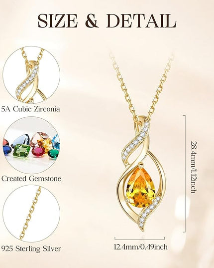 FANCIME Birthstone Necklace for Women Teardrop Necklace S925 Sterling Silver Infinity Love Birthday Gifts for Mom Women Girls, 16"+2" Inches
