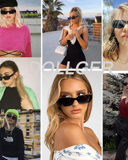 Dollger Rectangle Sunglasses for Women Men Trendy Retro Fashion Sunglasses UV 400 Protection Square Fram