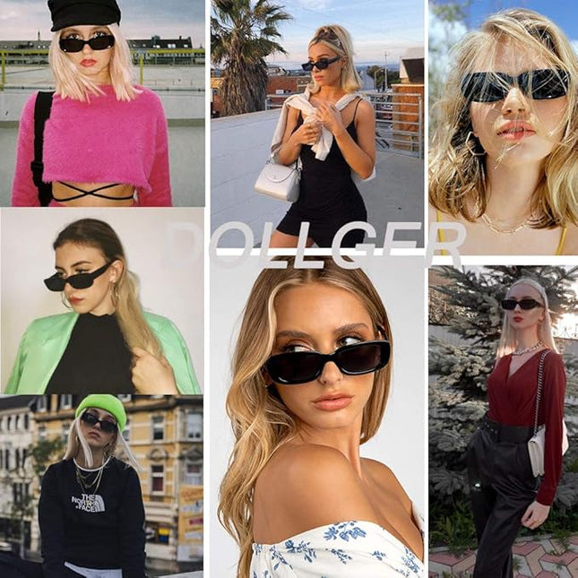 Dollger Rectangle Sunglasses for Women Men Trendy Retro Fashion Sunglasses UV 400 Protection Square Fram
