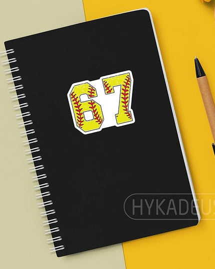 (3 Pcs) Softball 67 Six Seven Funny 6-7 Meme Stickers – 67 Gifts for Coaches, Players, Waterproof Vinyl Decals for Water Bottle, Tumbler, Laptop, Phone Case, 3" x 2.2"