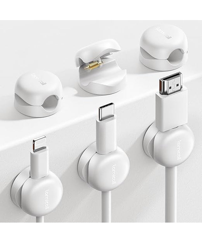 Lamicall Cord Organizer, Spring Cable Management Clips - 6Pack Compact Desk Cable Holder Clips, Nightstand Phone Charging Cord Holder, Halloween Adhesive Wire Organizer, Office Accessory, White