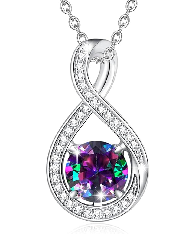FANCIME Birthstone Necklaces for Women Fine Jewelry Sterling Silver Infinity Pendant Anniversary Birthday Gifts for Her Women Wife Mom Lady Daughter, Chain 16"+2" Extend