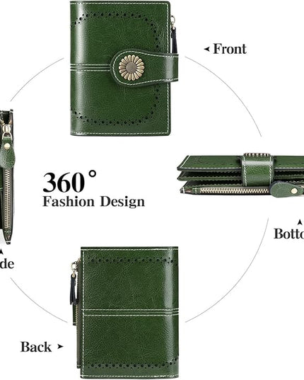SENDEFN Small Womens Wallet Leather Bifold Card Holder RFID Blocking with Zipper Coin Pocket