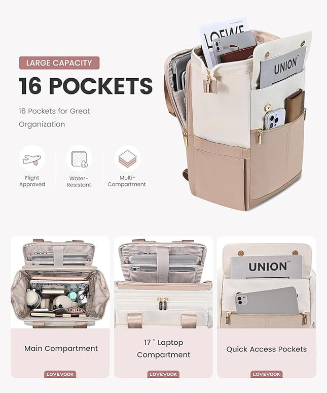 LOVEVOOK 17.3 Inch Laptop Backpack for Women, Large Capacity Travel Backpack with Organizer Bag, Waterproof Carry on Backpack Work Bag with USB Port, Teacher Nurse Backpack Purse, 2PCS