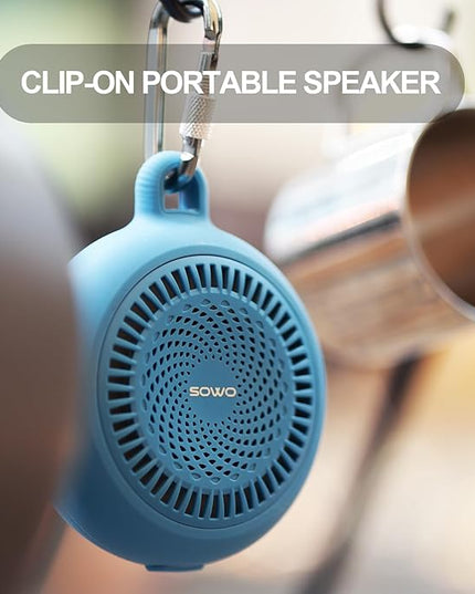 SOWO Shower Bluetooth Speaker Waterproof - Small Portable Wireless Clip Speaker with Louder Volume and Powerful Bass - Colorful Lights and 10H Playtime - Lightweight for Camping,Kayak,Boat - Blue