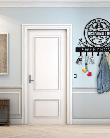 Dyoart Key Holder for Wall, Personalized Couple's Name Key Rack Coat Rack, Metal Key Holder Wall Mount for Housewarming Gifts, Key Hook Wall Hanging Bedroom Hallway Decor