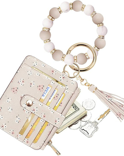 COOLANS Silicone Bracelet Wristlet Wallet Credit Card Holder RFID,ID Window,Key Ring Tassel,Slim Wallet Women Keychain Purse