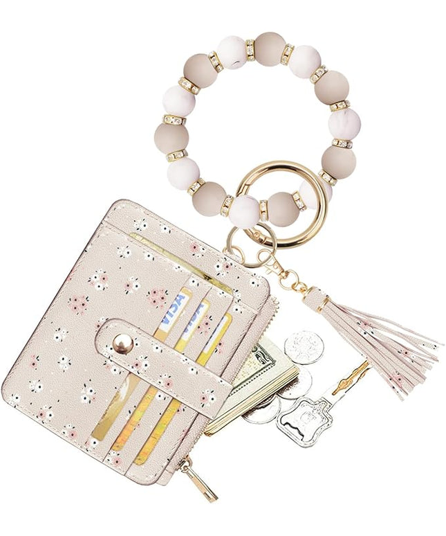 COOLANS Silicone Bracelet Wristlet Wallet Credit Card Holder RFID,ID Window,Key Ring Tassel,Slim Wallet Women Keychain Purse