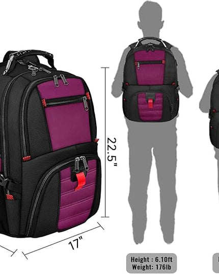 YOREPEK 18.4 Laptop Backpack, Large Backpacks Fit Most 18 Inch Laptop with USB Charger Port, TSA Friendly Flight Approved Weekend Carry on Backpack with Luggage Strap for Men and Women, Purple