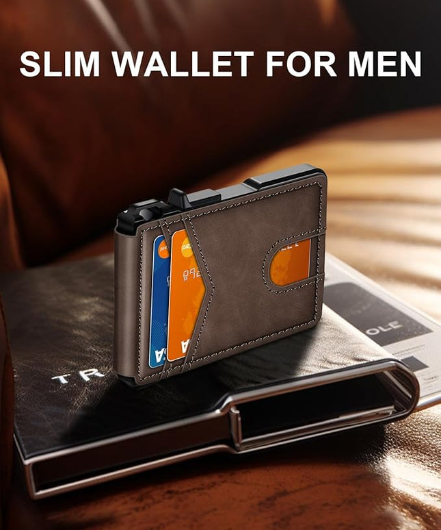 ZALVEX Wallet for Men, Mens Minimalist Wallet 9-13 Cards, Slim Compact Wallet with Money Clip & ID Window, RFID Blocking Smart Pop Up Card Wallet, Metal Aluminum Credit Card Holder Bifold Wallet