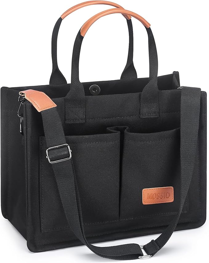 Mossio Large Canvas Tote Bag for Women with Pockets - Laptop Crossbody Work Tote Bag Everyday Bag Shoulder Purse Handbag
