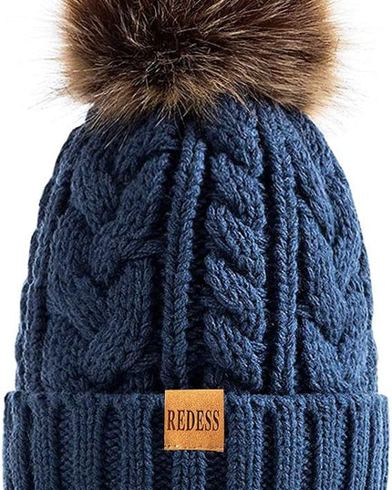REDESS Women Winter Pompom Beanie Hat with Warm Fleece Lined, Thick Slouchy Snow Knit Skull Ski Cap
