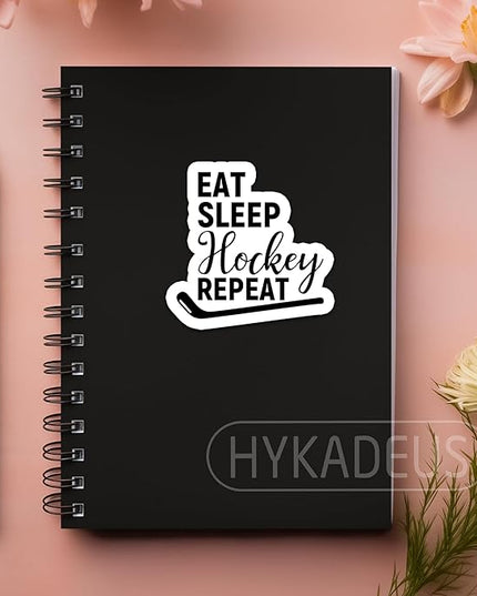 (3Pcs) Hockey Stickers Eat Sleep Hockey Repeat Vinyl Decals Waterproof Sticker for Water Bottles Scapbooks Laptop Phones Tumblers, Size 3 x 3 Inch