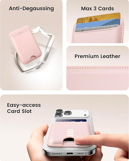 Magnetic Mag-safe Wallet Cell Phone Card Holder for Phone Case with Mag-Safe, Stronger Magnetic RFID Leather Phone Wallet Stick on for iPhone 17/16/15/14/13/12 Series, Fit 3 Cards
