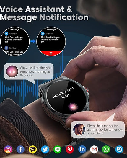 Military Smart Watch for Men(Answer/Dial Calls),1.46'' AMOLED Touchscreen/5ATM Waterproof/120+ Sports Modes Fitness Watch with Blood Pressure/Heart Rate/SpO2/Pedometer for Android/iOS Smartwatch