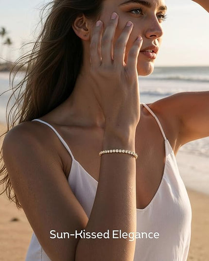 LOVE&LOVE Moissanite Tennis Bracelet for Women, Adjustable 18K Gold Plated 925 Sterling Silver Bracelet, 3/4mm D VVS1 Round Cut, Luxury Jewelry Gift for Wife Mom Girlfriend Birthday Anniversary