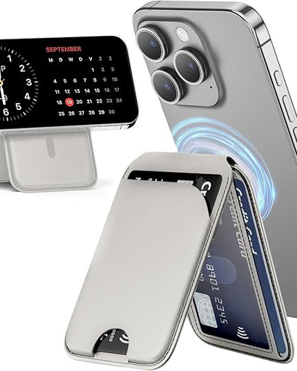 Mag-Safe Wallet Magnetic Wallet for iPhone Lightweight Magnetic Phone Wallet Stand Adjustable Leather Magnetic Card Holder for iPhone 16/15/14/13/12 Series, Size Not for iPhone Mini (Grey)