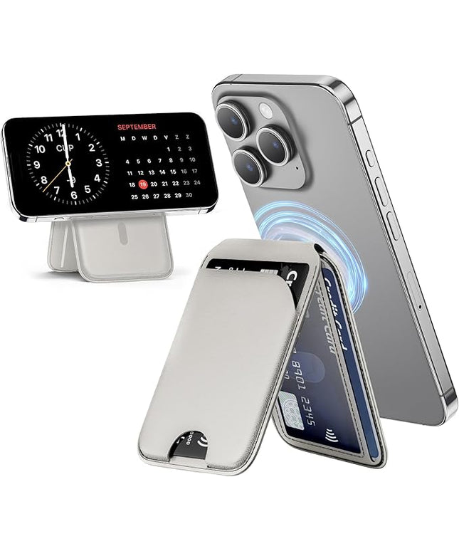 Mag-Safe Wallet Magnetic Wallet for iPhone Lightweight Magnetic Phone Wallet Stand Adjustable Leather Magnetic Card Holder for iPhone 16/15/14/13/12 Series, Size Not for iPhone Mini (Grey)