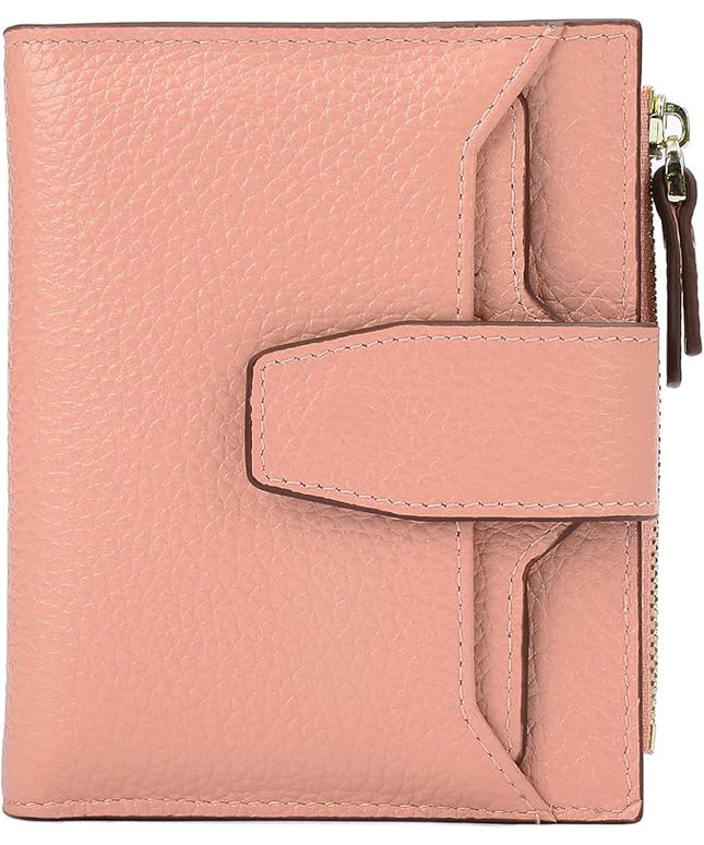 AINIMOER Women's RFID Blocking Leather Small Compact Bi-fold Zipper Pocket Wallet Card Case Purse with id Window