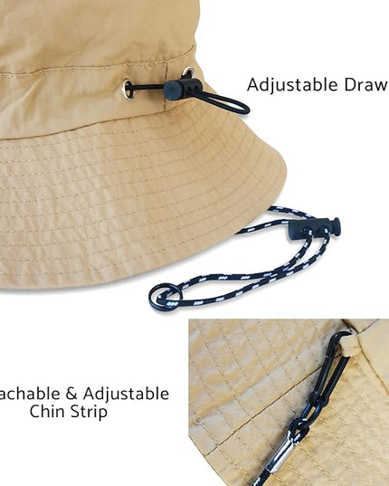 PFFY Quick Dry Waterproof Packable Bucket Hat for Women Men Outdoor Sun Hats with Detachable Chin Strap