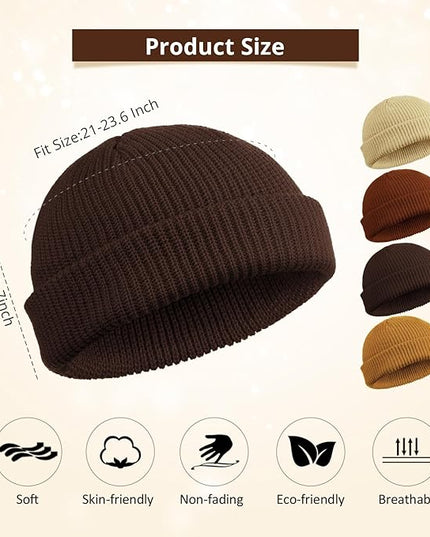 SATINIOR 4 Pieces Trawler Beanie Watch Hat Roll up Edge Skullcap Fisherman Beanie Unisex