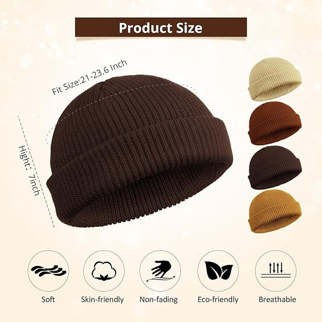 SATINIOR 4 Pieces Trawler Beanie Watch Hat Roll up Edge Skullcap Fisherman Beanie Unisex