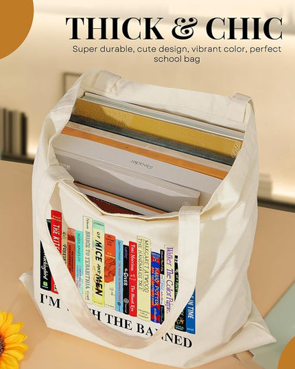AUSVKAI Canvas Tote Bag Aesthetic for Women, Cute Cloth Cotton Bags for College Shopping Beach Grocery and Trendy Gifts