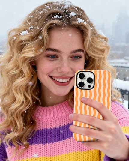 Magnetic for iPhone 14 Pro Case Cute Wavy Stripes Phone Case, Shockproof Slim TPU and Hard PC Protective Phone Cover Compatible with MagSafe Designed for Women Girls, Orange