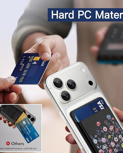 Stronger Magnetic Card Slot Wallet for iPhone 17/16/15/14/13/12 Series (Not for 13/12 Mini), Flower Pattern Hard Card Holder Fit 3 Cards Compatible with Magsafe Accessories, Black