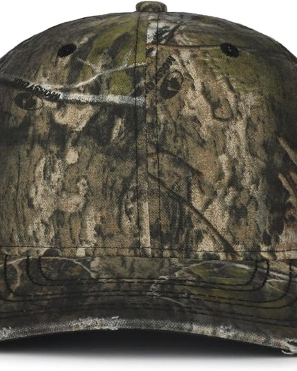 Realtree Edge Stained Camo Hunting Hat – Low Profile Structured Baseball Cap with Frayed Visor, Adjustable Snapback, One Size
