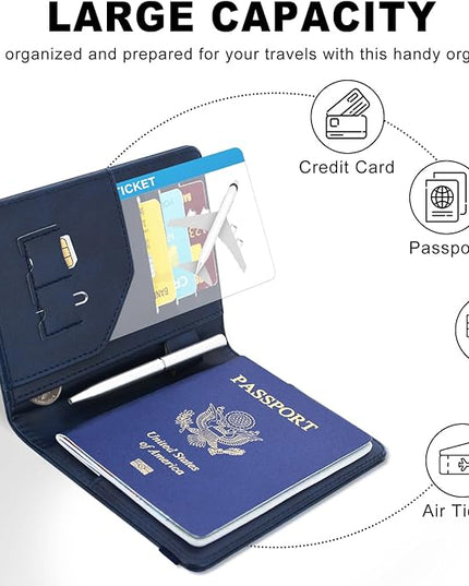 ACdream RFID BLOCKING Passport Holder Travel Wallet, Premium PU Leather Cover Passport Book with Card Holder, Pen Holder, Keep Organization, and Travel Essentials for Women and Men, Blue