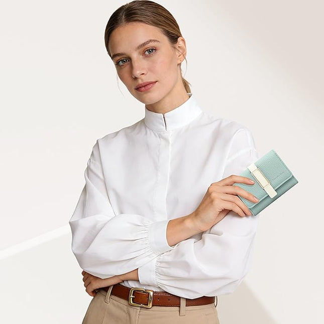 Pomelo Best Credit Card Holder RFID Wallet for Women, Small Leather Zipper Card Case with With 11 Card Slots Light Blue