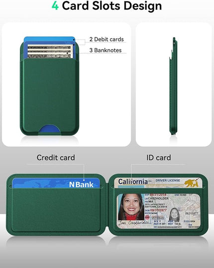 Fanseesy for MagSafe Wallet with Stand, 5 Card Holder, Slim Leather Magnetic Wallet for iPhone 17/16/15/14/13/12 Pro Max Plus Air Series, 3 Card Slots & 1 Cash Slot,Green